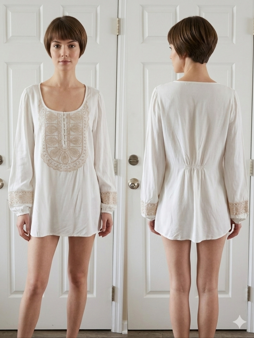MIRACLE BODY BY MIRACLE SUIT CREAM WHITE FLUTER‎ SLEEVES BLOUSE
